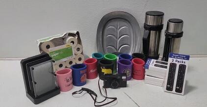 (1)Nixon One Touch (10)Beer Koozies (6) Hisense TV Renotes +More