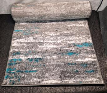 (1) 3 x 16 Foot Runner Rug, Grey / Turquoise