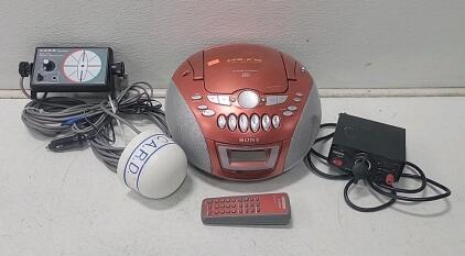 (1) C.A.R.D. System Marine Radar Detector, (1) Sony CFD-E75, W/ Radio Shack Power Adapter