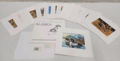 (1) 1989 First Of State Alaska Waterfowl Conservation Stamp Print W/ Signature And Stamps (17) Assorted Duck Stamp Prints