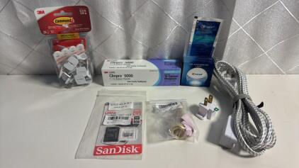 (1) Package Of 3M Command Strips (1) 3M ClinPro 5000 ToothPaste (1) ScanDisk 128gb Memory Card & more