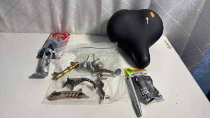 (2) Flag Pole Holders (1) Bicycle Seat (1) Bag Of Assorted Cabinet Pulls & more