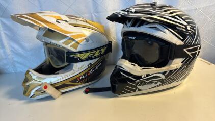 (2) Motorcycle Helmets W/Goggles (1) Large (1) Medium
