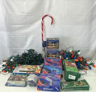 (2) Two 9.5&rsquo; 150 Christmas Light Set (11) Strands Of Assorted Christmas Lights () Plastic 8&rsquo; Tree Stand & More