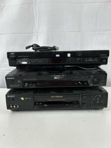 (1) Sony SLV-N99 VHS HiFi Video Cassette Recorder (1) Sony DVP-NS755V CD/DVD Player (1) JVC XV-S60 DVD/CD Player