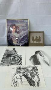(1) 16&rdquo;x22&rdquo; Western Cowboy Lifestyle Print By David Lorniola (1) 19&rdquo;x25&rdquo; Blanketed Girl Print By David Lorniola (1) 12&rdquo;x12&rdquo; Etched Cowboys Tile Decor & More