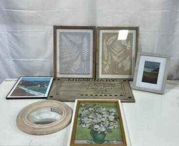 (2) 14&rdquo;x18&rdquo; Plant Print Wall Decor (1) 12&rdquo;x18&rdquo; Green Flower Wall Art (1) 9&rdquo;x11&rdquo; Beach View Picture Frame & More