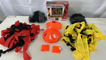 (1) Franklin Flag Football Field Set (8) Red Flag Football Belts (9) Yellow Flag Football Belts (20) Orange Round Marker Discs (2) Franklin Carry Bags