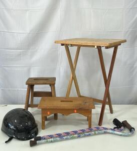 (1) 26&rdquo;x14&rdquo;x19&rdquo; Fold-Away Tv Tray (1) Bell Half Helmet (Small) (2) Walking Cane Stick & More