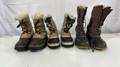 (1) Eddie Bauer Insulated Winter Boots (Size 11) (1) Sorel Caribou Waterproof Winter Boot (Size 7) (1) Kamik Winter Boots (Size 8)