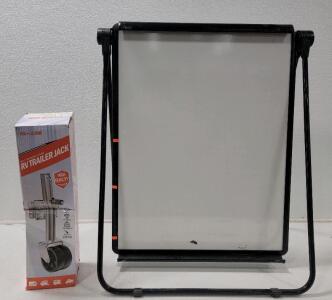 (1) Yomilink RV Trailer Jack, *New, in Original pkg* (1) Double-Sided U-Stand Whiteboard, Magnetic Portable, USED