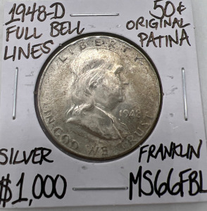 1948-D MS66FBL Full Bell Line Franklin 1/2 Dollar