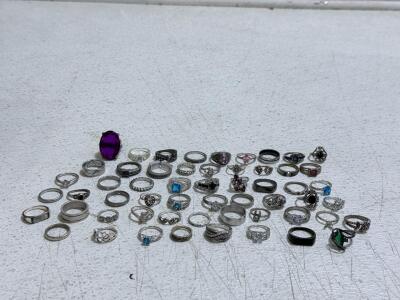 Large Assortment Of Silver & Black Rings