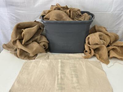 (4) 16&rdquo;x30&rdquo; Canvas Bags (10+) Assorted Size Burlap Pieces (2&rsquo;-7&rsquo;)