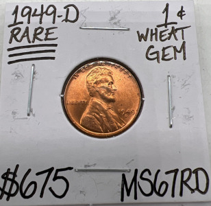 1949-D MS67RD RARE Gem Wheat Penny