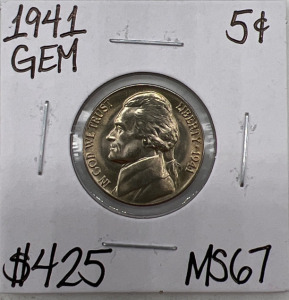 1941 MS67 Mint State Jefferson Gem Nickel