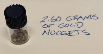 2.60 Grams Gold Nuggets, Clear Container with Screw Cap