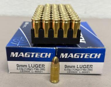 Magtech 9mm Luger FMJ 124gr Ammunition, 100 Cartridges, CE0505 L-60021