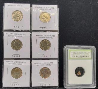 (6) Brilliant Uncirculated Jefferson Nickles (1) Authentic Meteorite