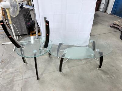 (1) Glass Coffee Table 17.5&rdquo;Hx47&rdquo;Wx25.5&rdquo;D & (2) Glass Side Tables 20.5&rdquo;Hx23&rdquo;Wx23&rdquo;D