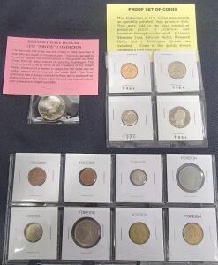 (1) 1978 Kennedy Half Dollar Gem "Proof" Condition (1) Proof Set of Coins 1964, 1964, 1974 & 1984 (8) Foreign Coins Argentina, France, India, Mexico