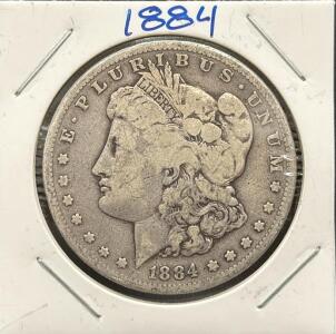 1884 Morgan Silver Dollar Coin, Lady Liberty and Eagle Design