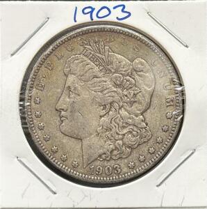 1903 Morgan Silver Dollar Coin, 90% Silver, 38.1mm Diameter