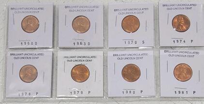 (8) Brilliant Uncirculated Old Lincoln Cent 1960D, 1963D, 1970S, 1974P, 1978P, 1979P, 1980P, 1981P