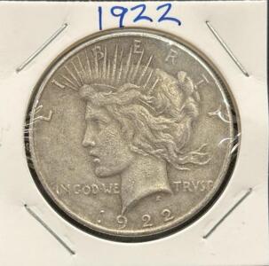 1922 Peace Dollar, One Dollar Coin, Philadelphia Mint, Silver Composition