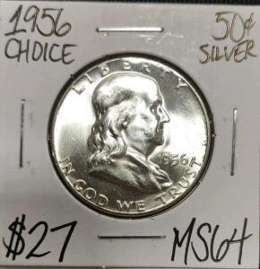 1956 MS64 Choice Silver Franklin Half Dollar