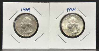 (2) 1964 Washington Quarters, Silver 90%, Mint Marks P & D
