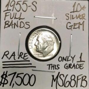 1955-S MS68FN Rare Only One This Grade Silver Dime