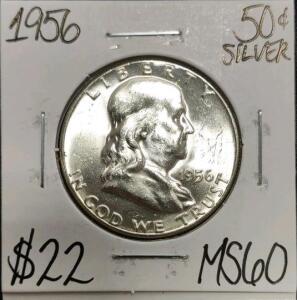 1956 MS60 Silver Mini State Franklin Half Dollar