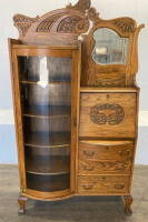 Antique Secretary W/ Curved Glass Door, 3-Drawers, Cabinet, & (2) Antique Keys