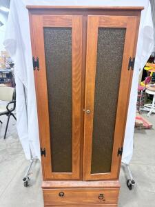 (1) Wooden Gun Cabinet- 64&rdquo;Hx26.5&rdquo;Wx15&rdquo;D