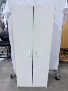 (1) White Wooden Storage Cupboard- 59.5&rdquo;Hx24&rdquo;Wx12.5&rdquo;D
