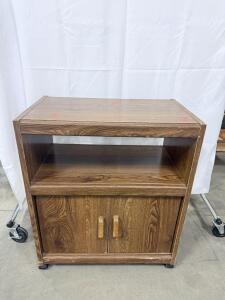 (1) Brown Wooden Rolling Cabinet - 30&rdquo;Hx25&rdquo;Wx15.5&rdquo;D
