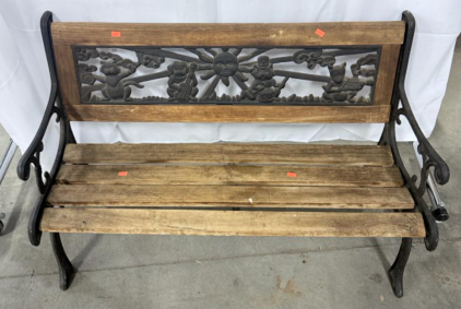 (1) Metal & Wooden Small Bench - 21&rdquo;Hx33&rdquo;Wx15&rdquo;D