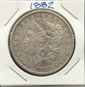 1882 Morgan Silver Dollar Coin, 90% Silver, Philadelphia Mint (No Mark)