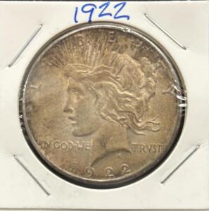 1922 Peace Dollar Coin, No Mint Mark, 90% Silver, 38.1mm Diameter