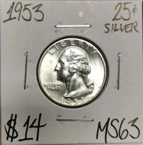 1953 MS63 Silver Mint State Washington Quarter
