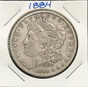 1884 Morgan Silver Dollar Coin, Philadelphia, 90% Silver, George T. Morgan Design