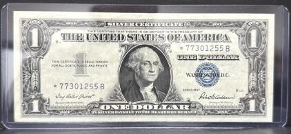 1957 Silver Certificate One Dollar Bill, Serial 77301255B, Blue Seal