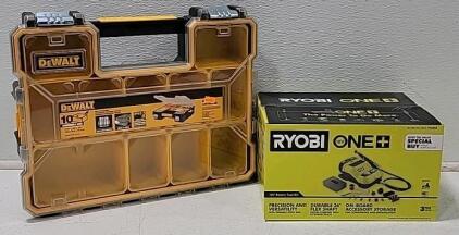 (1) *New sealed* RYOBI 18V ONE+ Rotary Tool Station (1) DEWALT 10-Compartment Deep Pro Small Parts Organizer (model DWST14825)