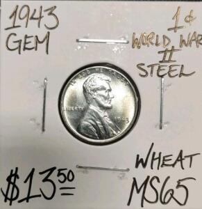 1943 MS65 Gem World War II Steel Wheat Cent