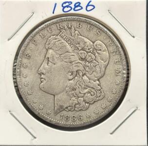 1886 Morgan Silver Dollar, United States Mint, No Mint Mark, 90% Silver