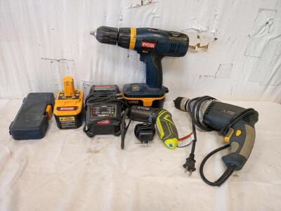 Ryobi 18V ONE+ Cordless Drill and With 2 Batteries and a Charger And Accessories. Ryobi 4-Volt QuickTurn Lithium-Ion Cordless 1/4 in Electric Screwdriver With Charger All Comes With a Ryobi Carrying Case