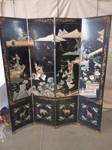 Chinese Four-Panel Folding Screen, Also Known As a Pingfeng. 64"x72"