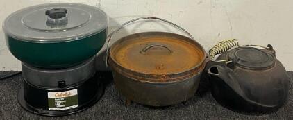 Cabela's Model 400 Vibratory Case Tumbler Kit, Vintage Lodge Cast Iron Camp Dutch<br/>Oven Size #10 & Vintage Cast Iron Kettle