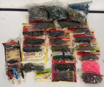 Collection Of Soft Fishing Lures & Several Hard Lures